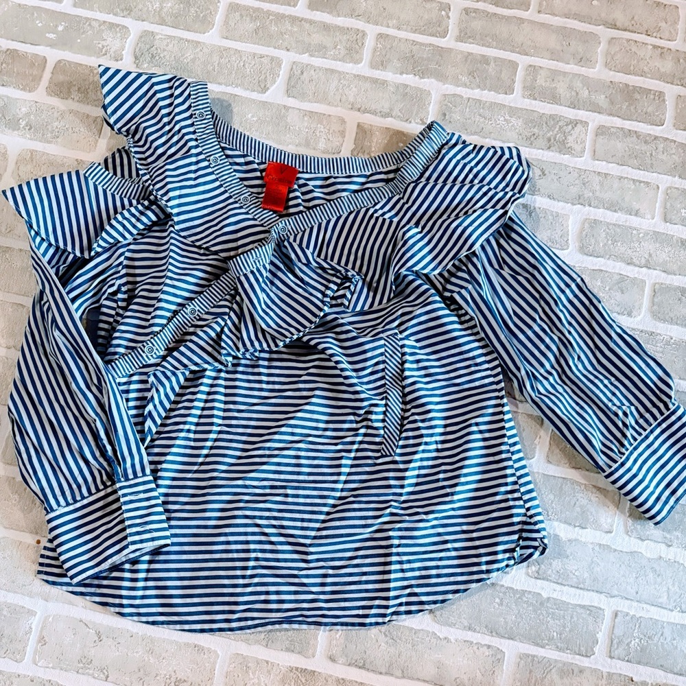 Christina Navy and White Striped Ruffle Top